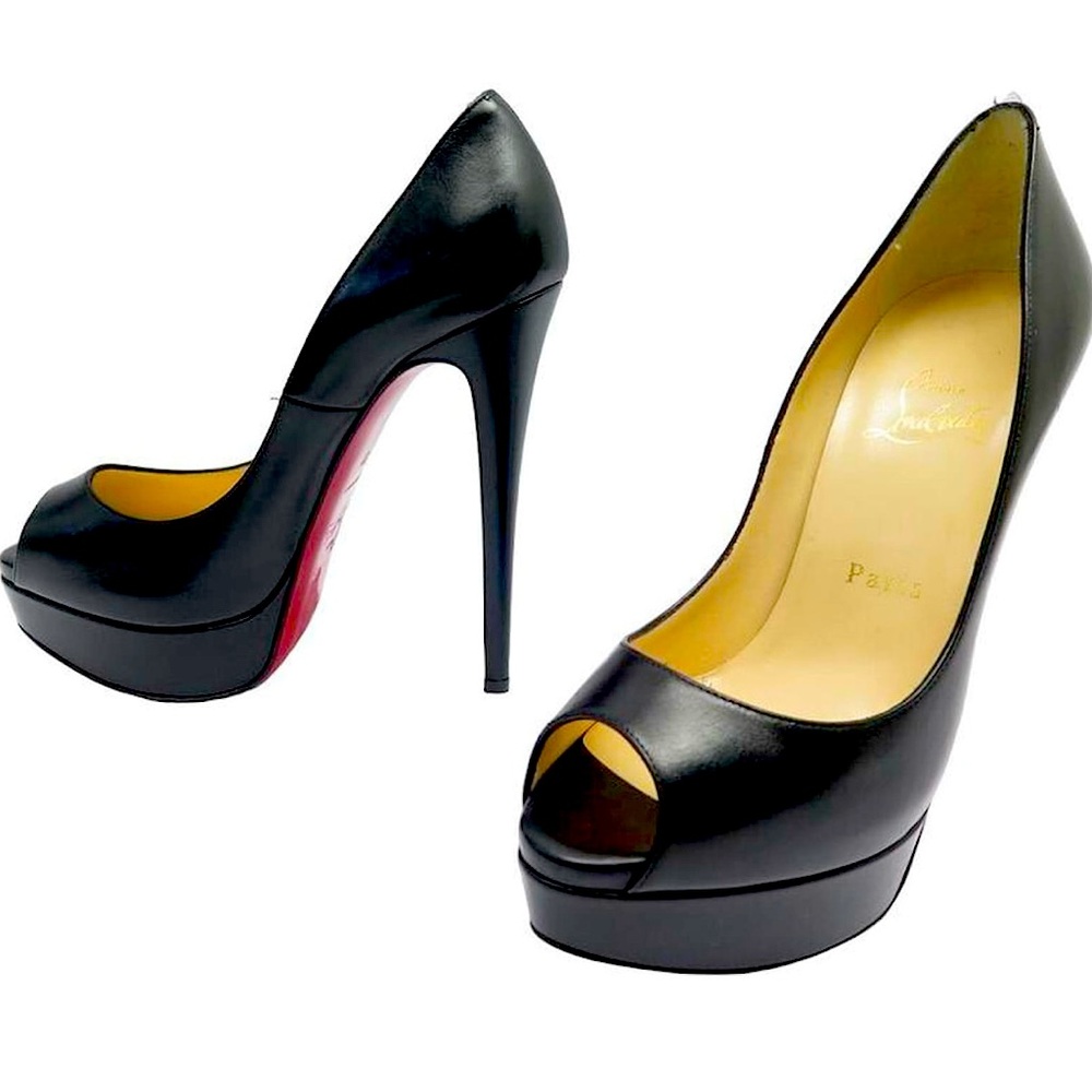 CHRISTIAN LOUBOUTIN SHOES LADY PEEP PUMPS BLACK LEATHER 39 SHOES Prune 🔥